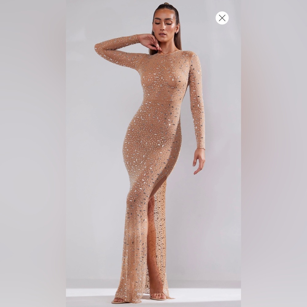Oh Polly Portia Sparkling Nude Maxi Dress
